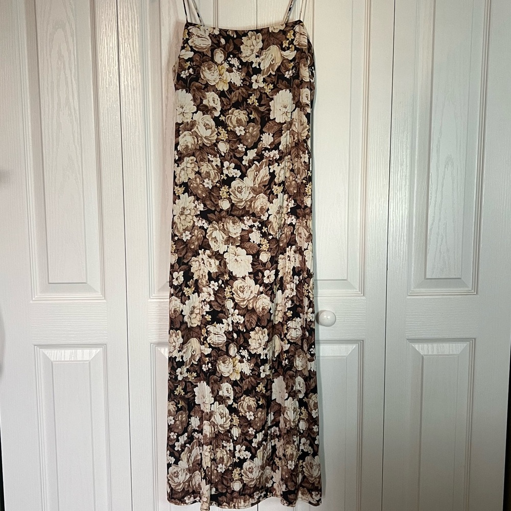Abercrombie Brown Satin Floral Midi Dress